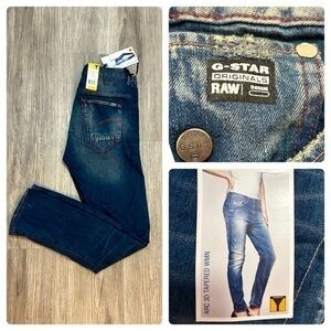 Brand new GSTAR RAW Arc 3D tapered designer jeans. W25 L32 with 10” rise